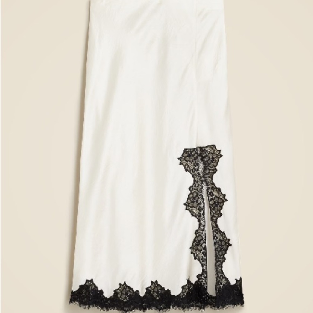 J.Crew White Satin Skirt with Black Lace Trim